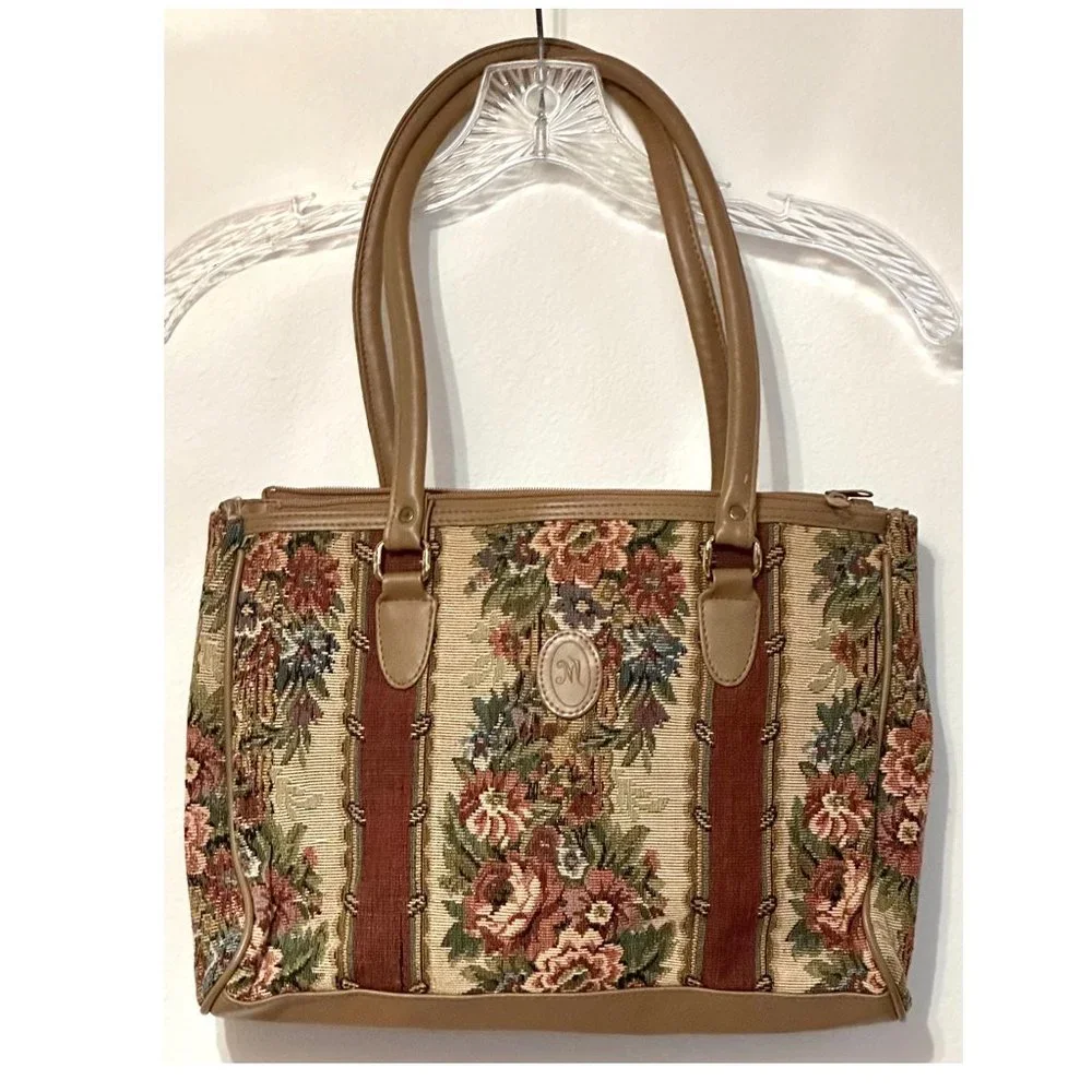 Vintage Floral Stripe Tapestry Purse Shoulder Bag - Picture 1 of 9